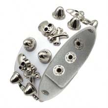 1 件时尚情侣多层皮革宽手链，个性化朋克骷髅铆钉手链配饰 - 彩色 - 查看 13