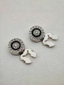 1 件水晶镶嵌圆形纽扣盖扣，韩式衬衫/西装装饰纽扣，适合日常穿着学校