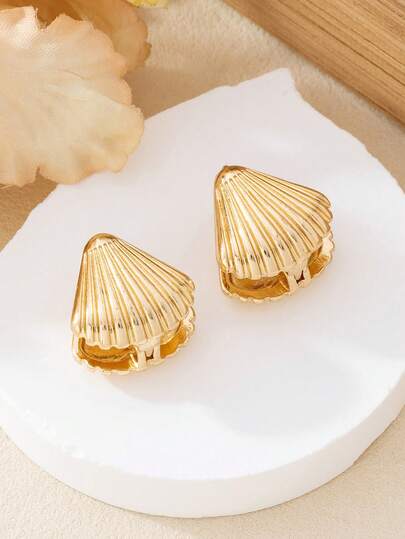 1 Pair Delicate Shell Design Openable Fan-Shaped Earrings, New Scallop Earrings, Beach Travel Style, Great Gift For Friends