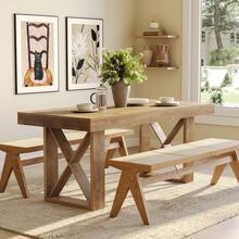 LITTLE TREE 63-Inch Farmhouse Dining Table For 4-6 People, Rectangle Thick Appearance Design, Rectangular Kitchen Dinner Table For Home, Natural Brown - Tự nhiên - Xem 5