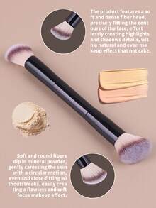 2支装专业双头面部化妆刷，散粉刷、腮红刷，化妆工具，柔软纤维，方便携带，旅行必备，粉底刷、遮瑕刷、腮红刷、修容刷、古铜粉刷、散粉刷、粉底刷、腮红刷 - 黑色 - 查看 4