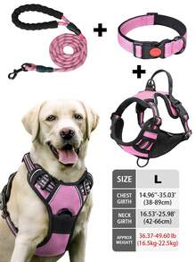 High Reflective Dog Harness Leash Collar Set, Adjustable Padded Dog Vest, Reflective Non-Obstructive Pet Oxford Vest With Front & Back Easy Control Handles, Comfortable, No-Choke Design Pet Vest Leash Collar Set - Ideal Choice For Outdoor Adventure, Multiple Sizes - Suitable For Small, Medium And Large Pets (If In Doubt Between 2 Sizes, Opt For The Larger Size As It Can Be Adjusted)