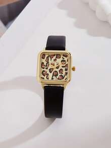 JULYSKY 1 Đồng hồ thạch anh họa tiết da báo tối giản dành cho nữ, phù hợp cho cuộc sống hàng ngày - màu đen - Xem 4