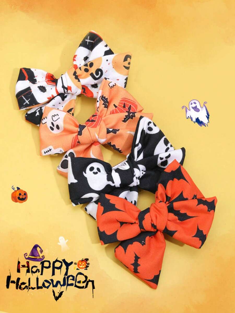 4pcs Fabric Halloween Bow Hair Clips,Orange And Black Pumpkins Ghosts Bats Hair Bows,Fashion Hair Accessories For Young Girls Teens Halloween Gifts Party - Multicolor - View 1