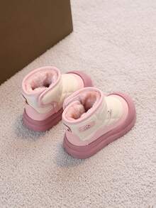 1 Pair Girls' Outdoor Winter Thick Warm Soft Bottom Comfortable Toddler Boots, Fashion & Versatile - Pink - View 6