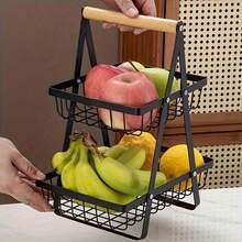 2-Tier Fruit Basket ,Fruit Bowl Holder Bread Basket Vegetable Rack, Detachable Fruit Holder For Fruit, Vegetables, Snacks In Home, Kitchen Office - Black - View 4