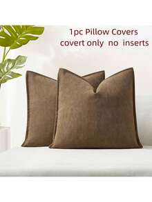 1 chiếc (Không có ruột gối) Vỏ gối ôm họa tiết xương cá jacquard nhung màu trơn, thích hợp cho mọi mùa, gối trang trí sofa, gối tựa lưng giường, quán cà phê, đồ nội thất mềm mại kiểu nông trại - Cà phê nâu - Xem 2