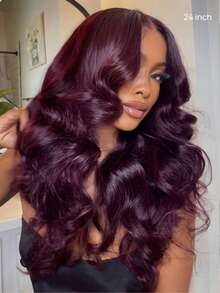 7英寸x5英寸蕾丝前假发，紫色/黑色/樱花色，蓬松波浪卷发，带修饰脸型的层次感，预剪裁、预漂白、预拔毛，无需胶水，100%真人发，不打结，隐形抽绳设计，Unice Wigs出品 - SPurple - 查看 3