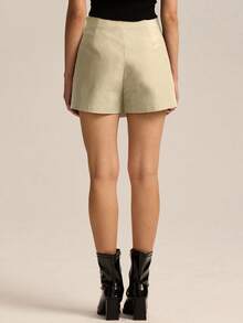 Plain Wrap Mini Skirts For Women - High Waist Asymmetric Hem Skirts With Zipper - Màu be - Xem 5