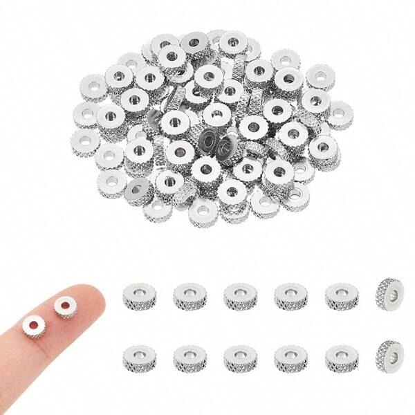 10 piezas de cuentas espaciadoras texturizadas de acero inoxidable plateado, redondas planas de 4/5/6 mm, cuentas sueltas para hacer collares, pulseras y suministros de joyería DIY
