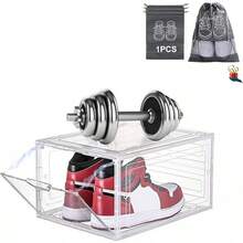 Organizadores de Zapatos 34 x 26.5 x 19cm, Paquete de 1 Caja de Zapatos de Acrílico Apilable Transparente con Puerta de Succión |   Incluido 1 Bolsas Organizadora para Zapatos - Transparente-1 PCS - Ver 7
