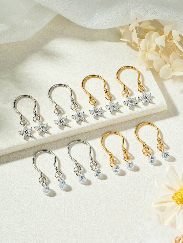 2pcs Adjustable Fake Nipple Jewelry, Clear Heart-Shape CZ Fake Nipple Rings, Stainless Steel Fake Nipple Piercing Silver Gold - Multicolor - View 7