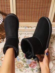 1 Par de Botas Curtas para Adolescentes, Botas de Neve Quentes para Meninas com Decoração de Laço, Tecido de Camurça com Forro Térmico, Bico Redondo e Salto Baixo, Botas de Neve Casuais e Quentes para Uso Diário no Inverno - Preto - Visão 6