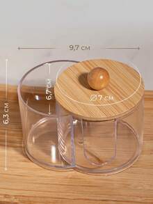 2-In-1 Bamboo Lid Transparent Plastic Storage Box, Desktop Makeup Organizer Box With Double Round Holes, Transparent Cosmetic Storage Box With Dual Compartments - Modern Vanity Table Storage Box With Lid, Bathroom Vanity Organizer, Suitable For Makeup Brushes, Lipsticks, Beauty Tools Bag, Makeup Bag, Toiletry Bag, Desk Organiser, Cosmetic Bag, Makeup Pouch, Make Up Organizer, Vanity Accessories, Make Up Pouch, Make Up Bags, Jewellery Box, Pouch, Makeup Brush Holder, Brush Holder, Perfume Organiser, Pouch Bag,Gifts For Women,Christmas Gifts,Gift Ideas For Women - Clear - View 4