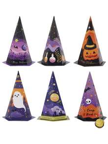 24/12/6 Pcs Halloween Creepy Cute Candy Box Set - Triangle Witch Hat Snack Holder With Pumpkin Bat Motif, Halloween Decorations, Kids Party Gift For Classroom Celebration, Spooky Ghost Skull Potion Spider Design Gift Box, Halloween Party, Trick Or Treat Party, DIY Party Supplies For Home Celebration, Triangle Hat Treat Box For Trick Or Treating. #Halloween 2025