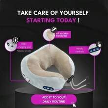 Electric Neck Massager, U-Shaped Massage Pillow, Neck Massager With Durable Memory Sponge, Heated Massage Pillow, Deep Tissue Kneading Relaxation Airplane Car Travel Office Home Gift Father's Day Gift, Christmas Gift, Travel Essentials - Grey - View 5