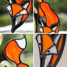 HLTA3A BOXCASA Fox Stained Glass Suncatcher For WindowFox Gifts For Men Ladies Stained Glass Window Hangings For Living Room Bedroom Office Fox Sun Catcher Home Decoration Window Panels Oplm - B - 查看 3