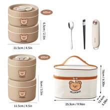 便携式 304 不锈钢保温饭盒，带餐具和午餐袋，可爱图案防漏便当盒，可微波炉加热和热水加热，隔热防烫午餐盒，可重复使用的水果沙拉食品储存容器，适合学生和成人在学校、办公室、户外露营、野餐、旅行中使用