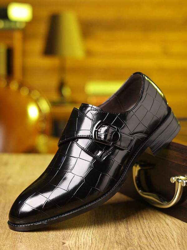 Plaid Pointed Toe Leather Shoes, Men's Business Formal Dress Shoes, Fashion Casual Versatile Men's Shoes