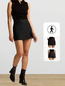 Women's High Waist Mini Skort Stylish Slim Fit Zipper Closure &  Asymmetrical Detail Skirts For Business - 黑色 - 查看 1