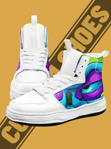 定制高帮靴，仿皮鞋面，个性化设计，上传您的图片，柔软舒适，街头风格，时尚定制礼物，适合妈妈/爸爸/她/他/女朋友/男朋友/妻子/丈夫/朋友 - 黑色 - 查看 3