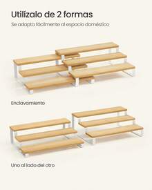 Estante para Especias, Juego de 2 Estantes de Armario, Especiero Extensible de 3 Niveles, Madera de Ingeniería, Apilable, para Despensa, Encimera, Beige Natural y Blanco Nube