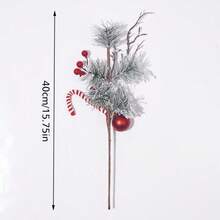 1 pieza, Ramas de pino con escarcha artificial y bayas, recortes de árbol de Navidad, ramas de cedro de Navidad para coronas y decoración navideña, tallos de árbol de Navidad de plástico para manualidades DIY