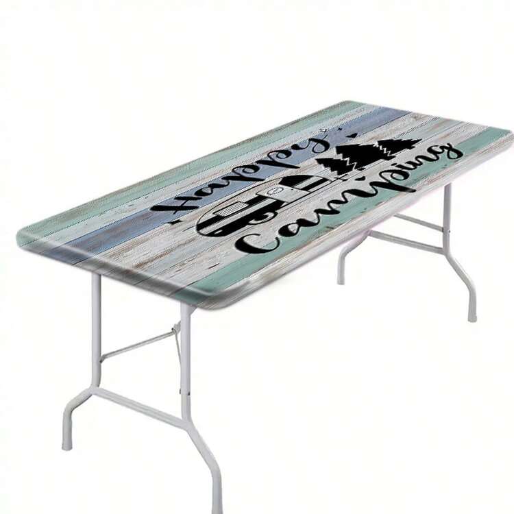 1 件 HappyCamping 桌布 - 时尚针织涤纶面料，矩形户外露营和野餐装饰，带弹性边缘，机器制造，室内外使用，野餐配件 | 装饰桌布 | 弹性边缘布，露营装饰 - 黑色 - 查看 7