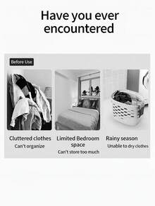 A Simple Coat Rack With Wheels For Easy Movement, Floor-Standing Folding Balcony Single-Pole Clothes Drying Rack, Home Bedroom Clothes Rack - Black(143x120) - View 3