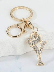 1 件休闲街头风格英文字母钥匙扣，带 26 个水钻字母，闪亮字母装饰钥匙扣，优雅的手提包、背包饰品，完美的礼物汽车配件可爱哥特 Y2k