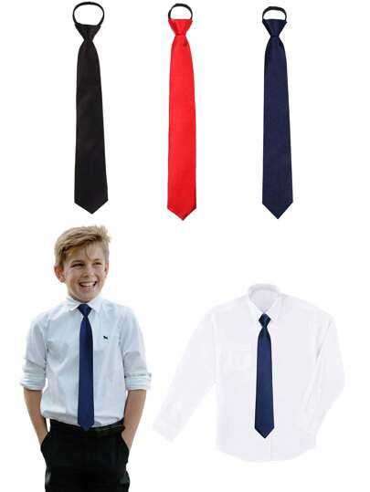 1pc Solid Color Pre-Tied Adjustable Woven Children Necktie - Suitable For School, Church, Recital, Graduation, Wedding