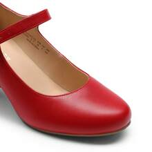 Women's Mary Janes Chunky Heel Pumps Round Toe Solid Color Comfortable Party Wedding Dress Shoes - 紅色 - 查看 8