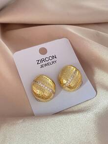 2 pezzi Orecchini a bottone rotondi in rame e zirconia alla moda per donne, gioielli personalizzati con lettera per uso quotidiano