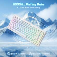 ATTACK SHARK X82PRO HE Wireless RGB Mechanical Gaming Keyboard With Rapid Trigger, Actuation Adjustment, Hall Effect Magnetic Switch, 8K Polling Rate, 2.4G/Bluetooth/USB-C, 5000mAh Battery For PC/Win (Anime White) - 白色等高線 - 查看 2
