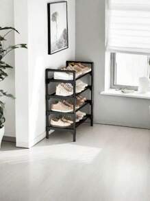 Skoställ med 3-4-5 nivåer, rymmer 12-15 par, robust staplingsbar skohylla, utbyggbar och justerbar skohållare, slitstark skoförvaring i metall - Svart - Visa 2