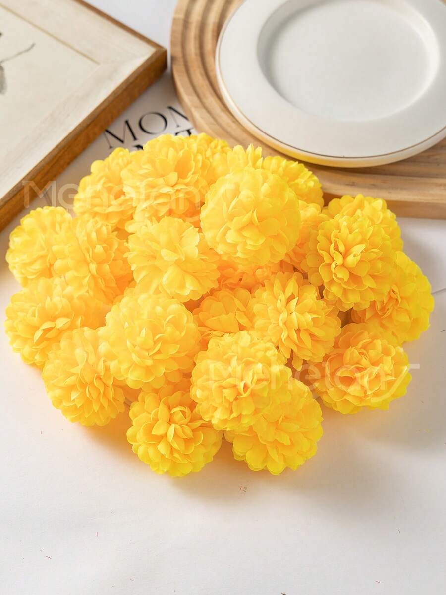 MEHELANY 25/12/6 Stücke Ringelblumen Blütenköpfe im Großeinkauf, künstliche Blütenköpfe aus Seide, kugelförmige Chrysanthemen Blütenköpfe im Großeinkauf für Totensonntag Dekorationen, Feste, DIY Ringelblumen Kranz für Totensonntag Dekorationen, Halloween, mexikanische Hochzeitsdekoration, Weihnachten, Herbstparty Dekorationen, Erntedankdekorationen