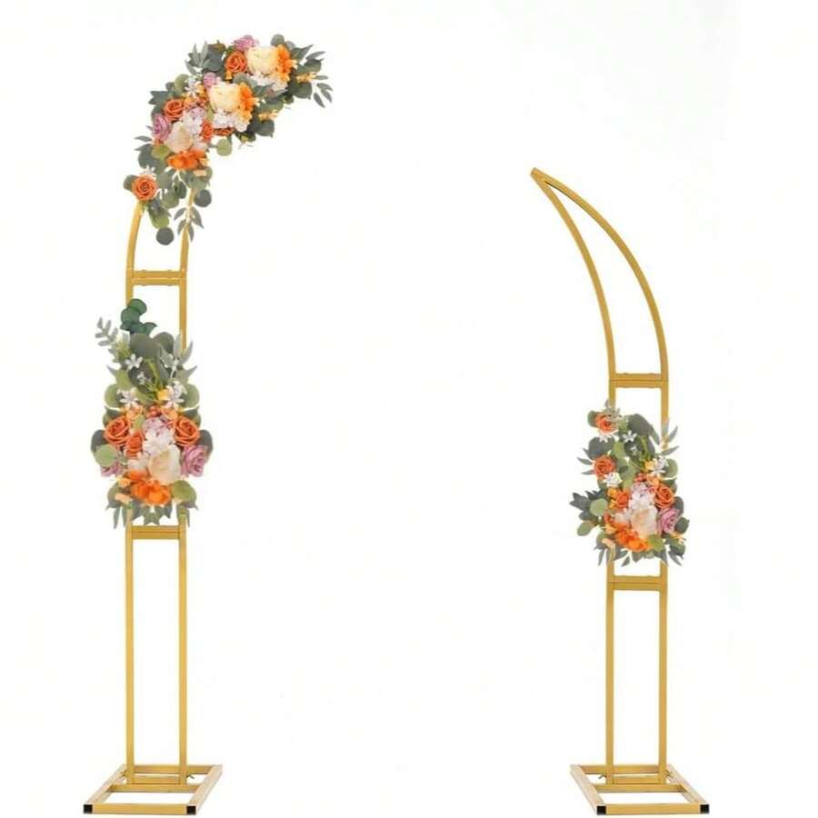 Metall-Hochzeitsbogen-Hintergrundständer,Gold farbene Ballonbogenrahmen mit gebogener Oberseite,  180cm*210cm großer Ballonbogen-Hintergrundständer für Zeremonien, Geburtstage, Jubiläen, Brautpartys, Blumenständer Dekoration - golden - Übersicht 1