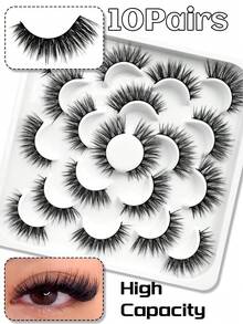 10 Pairs Of False Eyelash Curlers, Eyelash Height 10-16mm C, Curly And Thick, A Whole Fluffy And Reusable Eyelash, Soft And Photogenic False Eyelashes - Black - View 1