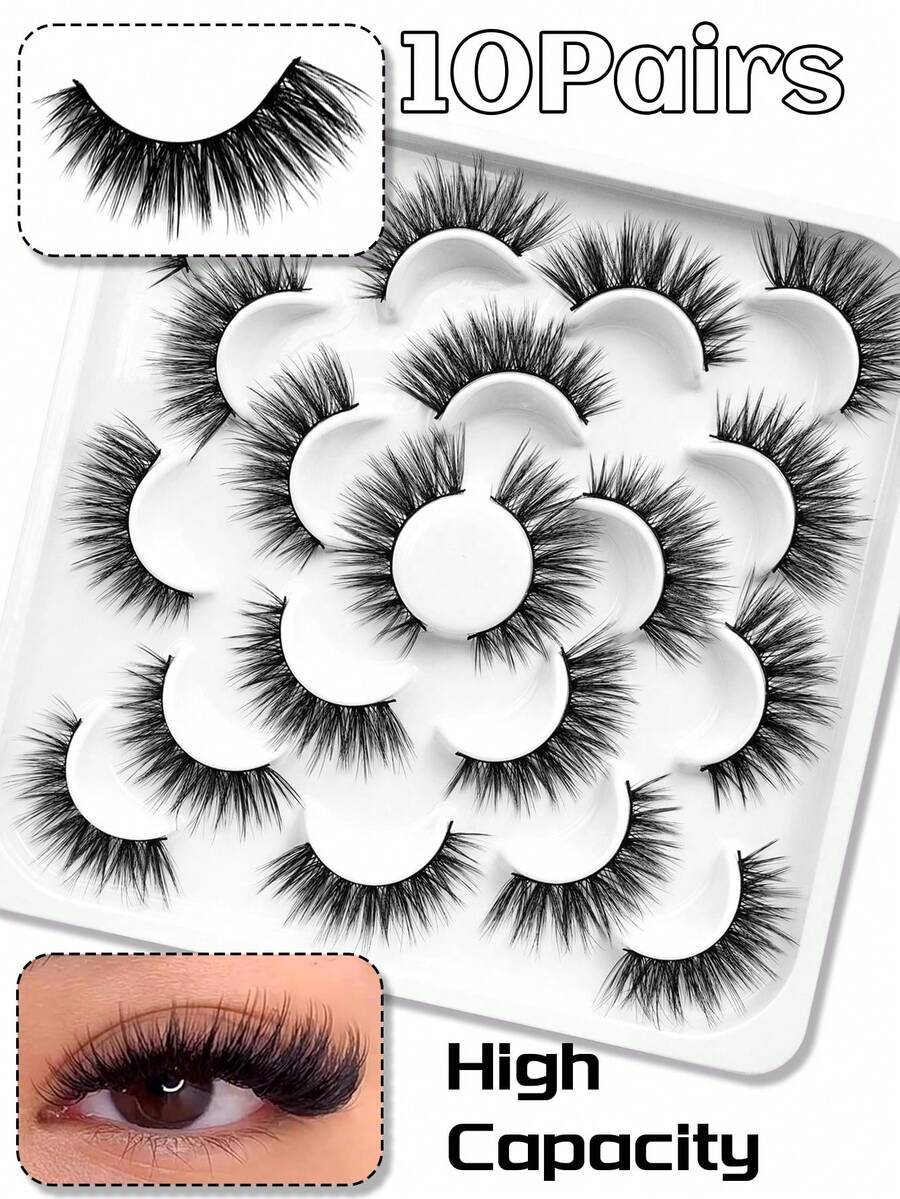 10 Pairs Of False Eyelash Curlers, Eyelash Height 10-16mm C, Curly And Thick, A Whole Fluffy And Reusable Eyelash, Soft And Photogenic False Eyelashes - Black - View 1