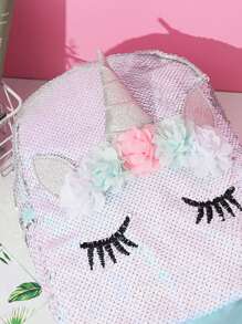 1 PC Shiny Sequined Unicorn Backpack - Cute Pastel-Colored Glitter School Bag With Flower Decorations, Adjustable Shoulder Straps, Lightweight PU Material, Suitable For School Use
