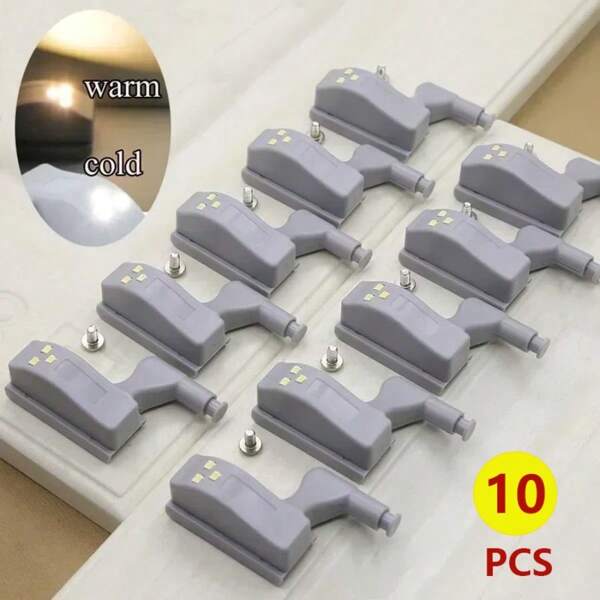 10 pièces Lumières de charnière LED, Lumières de placard universelles avec détecteur de mouvement pour armoire, placard de cuisine, placard de chambre, petites veilleuses