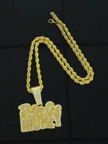 1pc Fashionable New Fully Rhinestone "Brother Over Money" Pendant Necklace, Men's Jewelry Accessory - Brother Over Money - View 9
