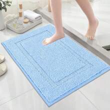HEBE Soft Fluffy Bathroom Runner Rugs Set Of 3 Bath Mats With U Shape Toilet Rugs Non Slip Washable Bath Rugs Absorbent Bathroom Carpet For Shower Tub - Màu xanh nhạt - Xem 8