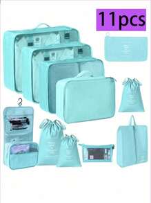 9 件/套旅行收纳袋、压缩收纳袋、行李收纳袋、衣物收纳套装，包括：化妆包、防水洗漱包、多功能收纳袋、服装袋、旅行洗漱包、暑假旅行必需品、鞋袋、衣服收纳袋、多功能收纳盒、折叠袋、防水衣物收纳袋、折叠内衣和袜子收纳袋、旅行收纳袋、行李收纳袋