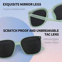 ¡RecomendadoFEISEDY Vintage Gafas de sol polarizadas de gran tamaño para mujeres hombres cuadrado de moda clásico simple lentes de sol B2758¡Top de Temporada - 009 Montura verde transparente y lente gris - Ver 4
