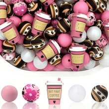 8/25/28/80pcs 3D Star Silicone Bead Set, Includes 15mm Coffee Bean Printed Round Beads. Brown & Green Round Beads Suitable For Jewelry Making, DIY Earrings, Necklaces, Bag Chains, Pen Decorations, Phone Straps - Perfect For Coffee Lovers - New Coffee Series - View 16