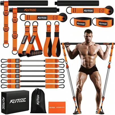 Pilates Bar Kit With Resistance Bands, Heavy Duty Pilates Equipment For Men, Training Bands With Handles For Legs, Hip, Back, Arm, Abs, Chest, Shoulders, Portable Home Gym Workout Equipment