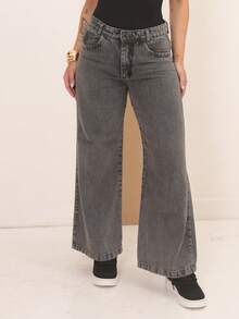 Calça Jeans Wide Leg Feminina Cintura Alta Tecido Grosso Elegante Confortável Vintage 100% Jeans Algodão