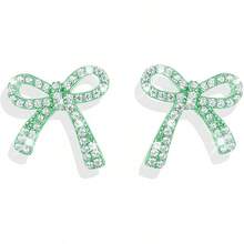 Bow Earrings For Women  Sparkly Rhinestone Chain Tassel Earrings Cute Ribbon Stud Earring Daily Party Jewerly Gifts Christmas Stocking Stuffers - A3:綠色蝴蝶結耳環 - 查看 12