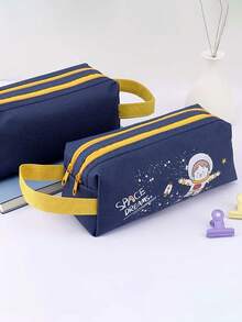 大容量卡通铅笔盒，布艺文具袋，可爱收纳袋，可定制logo印刷 - 藏蓝色 - 查看 3